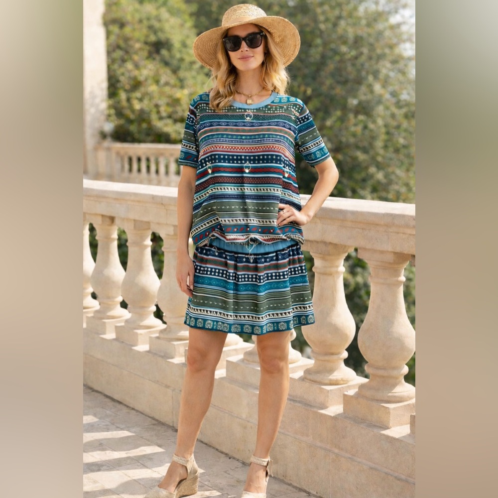 Plein Sud Silk Drop-Waist Dress – Made in Italy – Nautical / Equestrian Print